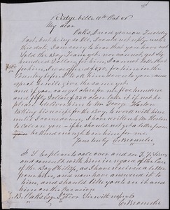 E. Brownlee, Ridgeville, S.C., autograph letter signed to Ziba B. Oakes, 11 October 1856