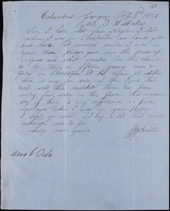 W. W. Austin, Columbus, Ga., autograph note signed to Ziba B. Oakes, 2 October 1856