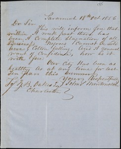 John S. Montmollin, Savannah, Ga., autograph note signed to Ziba B. Oakes, 18 October 1856