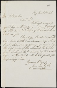 James Filor, Key West, Fla., autograph note signed to Ziba B. Oakes, 10 October [1856]