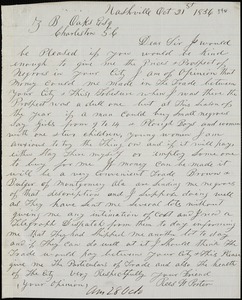 Rees W. Porter, Nashville, Tenn., autograph letter signed to Ziba B. Oakes, 21 October 1856