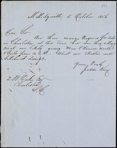 Jesse King, Milledgeville, Ga., autograph note to Ziba B. Oakes, 5 October 1856