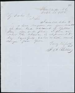 J. A. Bitting, Huntsville, Ala., autograph note signed to Ziba B. Oakes, 25 October 1856