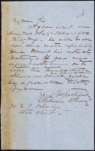 William Whaley, [Charleston, S.C.], autograph note signed to Ziba B. Oakes, [September 1856?]