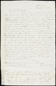 W.W. Smith, Blackville, S.C., autograph letter signed to Ziba B. Oakes, 29 September 1856