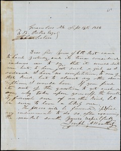 Joseph A. Weatherby, Greensboro, N.C., autograph note signed to Ziba B. Oakes, 13 September 1856