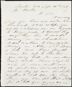 A. J. McElveen, Sumter Court House, S.C., autograph letter signed to Ziba B. Oakes, 16 September 1856