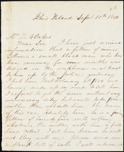 William T. Whaley, Jr., John's Island, S.C., autograph letter signed to Ziba B. Oakes, 18 September 1856
