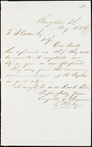 Leighton & Sherman (W.F. Joy), Georgetown, manuscript note signed to Ziba B. Oakes, 16 August 1856