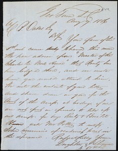 Leighton & Sherman (W.F. Joy), Georgetown, manuscript note signed to Ziba B. Oakes, 7 August 1856
