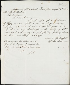 John Cox, Mount Pleasant, Tenn., autograph note signed to Ziba B. Oakes, 1 August 1856