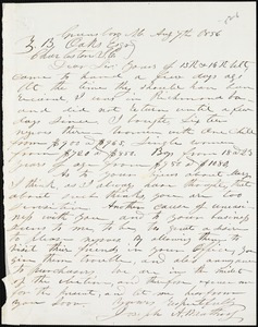 Joseph A. Weatherby, Greensboro, N.C., autograph letter signed to Ziba B. Oakes, 7 August 1856