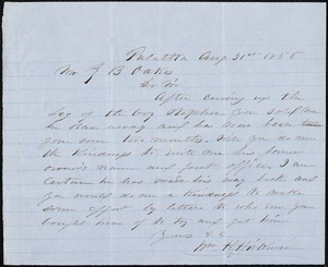 William H. Hickman, Pulatka, Fla., autograph note signed to Ziba B. Oakes, 31 August 1856
