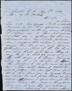 A. J. McElveen, Sumter Court House, S.C., autograph letter signed to Ziba B. Oakes, 2 August 1856