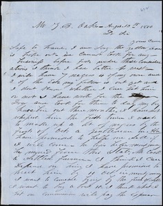 A. J. McElveen, [Sumter Court House, S.C.], autograph letter signed to Ziba B. Oakes, 13 August 1856