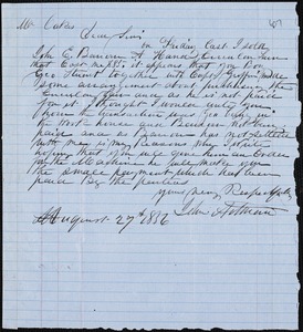 John Aikman, [Charleston, S.C.?], autograph note signed to Ziba B. Oakes, 27 August 1856