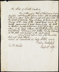 South Carolina, Court of Common Pleas, (Nelson Mitchell), Charleston, S.C., manuscript document signed to Ziba B. Oakes, 17 July 1856