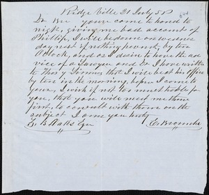 E. Brownlee, Ridgeville, S.C., autograph letter signed to Ziba B. Oakes, 21 July 1856