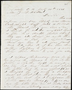 A. J. McElveen, Sumter Court House, S.C., autograph letter signed to Ziba B. Oakes, 10 July 1856
