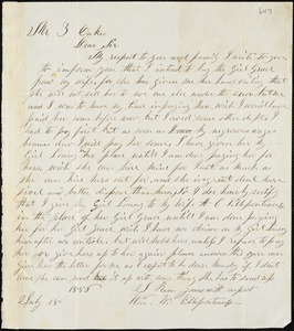 William W. Villeponteaux, [Charleston, S.C.], autograph letter signed to Ziba B. Oakes, 18 July 1856