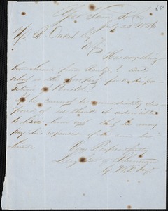 Leighton & Sherman (W.F. Joy), Georgetown, manuscript note signed to Ziba B. Oakes, 25 July 1856