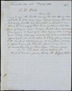 Elijah McElveen, Sumterville, S.C., autograph letter signed to Ziba B. Oakes, 7 July 1856