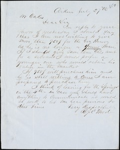 E.J.C. Wood, Aiken, S.C., autograph note signed to Ziba B. Oakes, 27 July 1856
