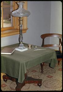 Table with lamp and writing implements, Old Sturbridge Village, Sturbridge, Massachusetts
