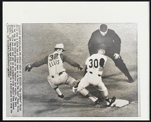 Wills Wins By a Whisker -- The Dodgers' Maury Wills wins a close one at first base as he beats the Reds' Sammy Ellis to the bag in the third inning at Los Angeles last night. The reds thought Wills was out and put up an argument with umpire Stan Landes (right). Los Angeles won 6-1 to continue in a first-place tie with the Giants.