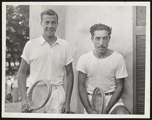 No, That Isn't Cesar Romero on the Right - But he's a star just the same. He's a tennis star, Alejo Russel of Argentina, shown with his six-four partner, Enrique Morea, singles champion of Argentina. They're part of the international flavor in the National Doubles here this week and they scored an impressive victory yesterday.