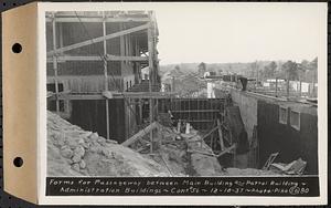 Contract No. 56, Administration Buildings, Main Dam, Belchertown, forms for passageway between main building and patrol building, Belchertown, Mass., Dec. 10, 1937