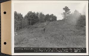 Contract No. 60, Access Roads to Shaft 12, Quabbin Aqueduct, Hardwick and Greenwich, looking ahead (northerly) from Sta. 9+70, Greenwich and Hardwick, Mass., Apr. 5, 1938