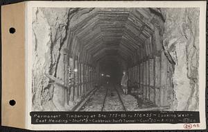 Contract No. 20, Coldbrook-Swift Tunnel, Barre, Hardwick, Greenwich, permanent timbering at Sta. 775+88 to 776+35, looking west, east heading, Shaft 9, Coldbrook-Swift Tunnel, Barre, Mass., Feb. 9, 1933