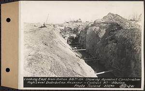 Contract No. 80, High Level Distribution Reservoir, Weston, looking east from Sta. 887+10+/- showing aqueduct construction, high level distribution reservoir, Weston, Mass., Mar. 13, 1940