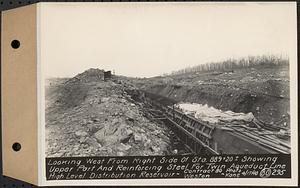 Contract No. 80, High Level Distribution Reservoir, Weston, looking west from right side of Sta. 889+20+/- showing upper part and reinforcing steel for twin aqueduct line, high level distribution reservoir, Weston, Mass., Apr. 17, 1940