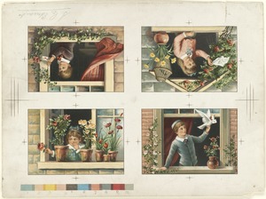 Four images of children in windows on one sheet
