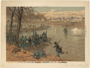 Battle of Fredericksburg, laying the pontoon bridge