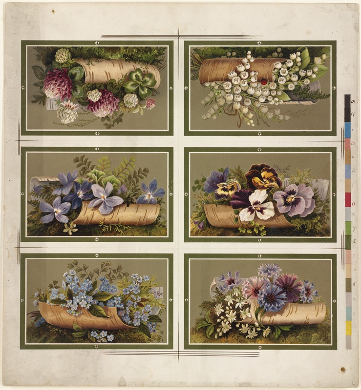 Six flower arrangements on one sheet