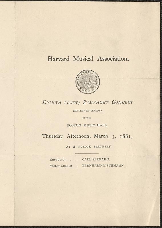 Harvard Musical Association, eighth (last) symphony concert, (sixteenth ...