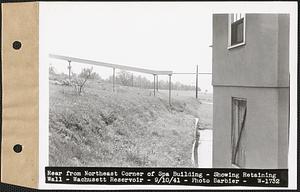Rear from northeast corner of Spa Building, showing retaining wall, Wachusett Reservoir, Clinton, Mass., Sep. 10, 1941