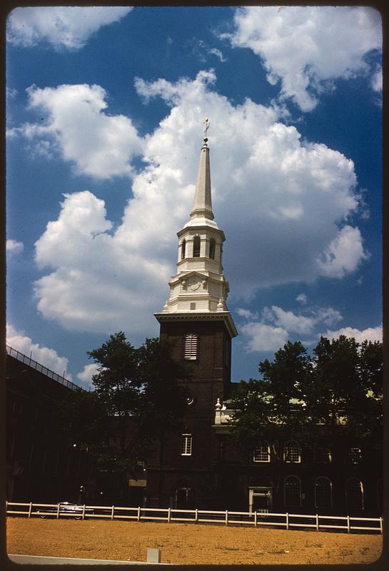 View of Christ Church, Philadelphia, Pennsylvania, with tower at center