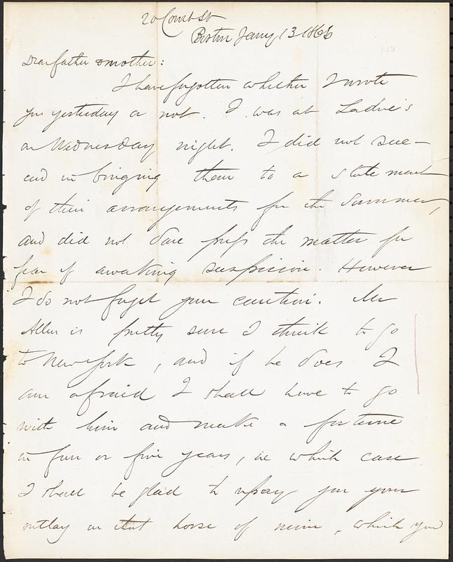 Letter from John D. Long to Zadoc Long and Julia D. Long, January 13, 1866