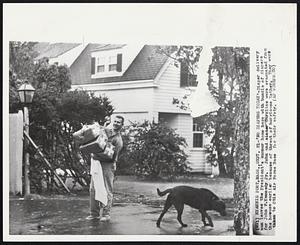 'No Diapers Today' -- Diaper delivery man leaves the President's summer home here with bundle of diapers for John F. Kennedy Jr. John and sister Caroline were evacuated from the house earlier because of threat of hurricane Esther. They were taken to Otis Air Force Base for their safety.