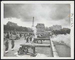 Napoleon's Guns--The triumphal battery of Frederick I of Prussia, taken from that country by Napoleon, was fired at Invalides in Paris recently to mark the opening of an exhibit of military trophies stolen by Germans during the last war and since recovered.