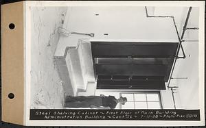 Contract No. 56, Administration Buildings, Main Dam, Belchertown, steel shelving cabinet first floor of Main Building, Belchertown, Mass., Jul.11, 1938