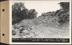 Contract No. 82, Constructing Quabbin Hill Road, Ware, looking ahead from Sta. 32+00, Ware, Mass., Jul. 17, 1939