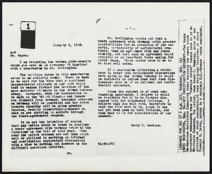 Spy Investigation Document-- The House Un-American Activities Committee today released the above state department memorandum from the "pumpkin papers" turned over to it by Whittaker Chamber. The letter, from Harry C. Hawkins, chief of the division of trade agreements, to then Assistant Secretary of State Francis B. Sayre, refers to a possible U.S.-German Trade Agreement.