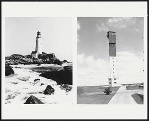 Official U.S. Coast Guard Photographs. America's oldest lighthouse, has pointed the way for mariners for 754 years. The 89-foot Boston tower with its winding staircase and two-million candlepower beacon contrasts vividly with Charleston Light Station, South Carolina. The modern 169-ft. Charleston Light is a three-side tower housing, 28-milion candlepower light. Coast Guardsman who serviced the light were relieved to see an elevator installed when it was built in 1962. No other U.S. lighthouse has this convenience, The Coast Guard has maintained all U.S. lighthouses since 1939 when the former Lighthouse Service was merged with the Coast Guard.