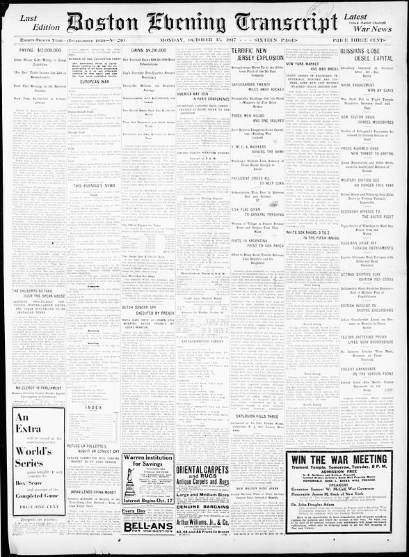 Boston Evening Transcript. October 15, 1917 - Digital Commonwealth