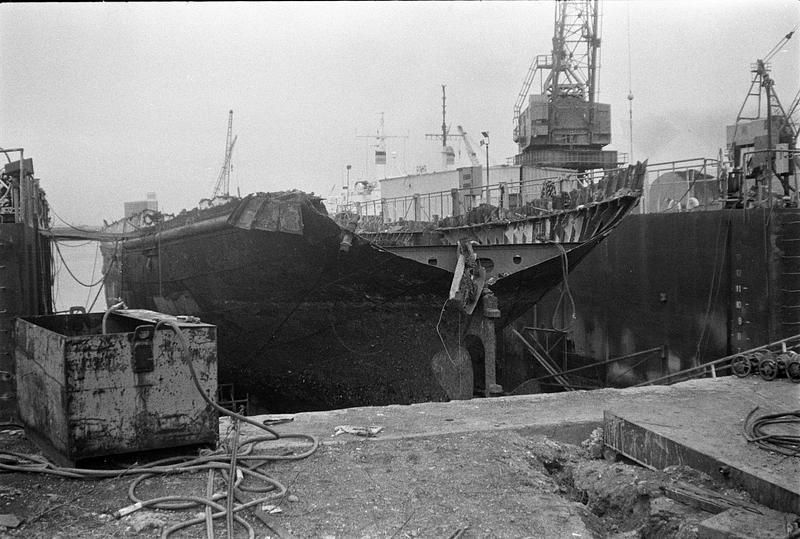 Scrapping a ship East Boston floating dry dock